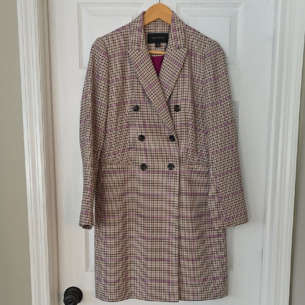 Ann Taylor Plaid Double-Breasted Trench Coat